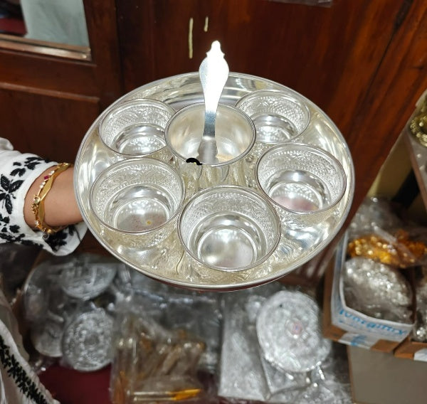 Pure German Silver 7 Pieces Pooja thali Set/Snacks Plate